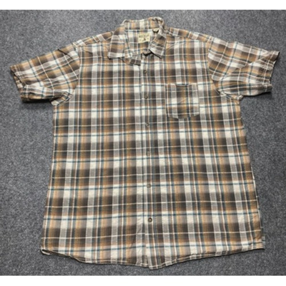 Red Head Brand Shirt Men XL Brown Plaid Short Sleeve Button Up Pocket Seersucker